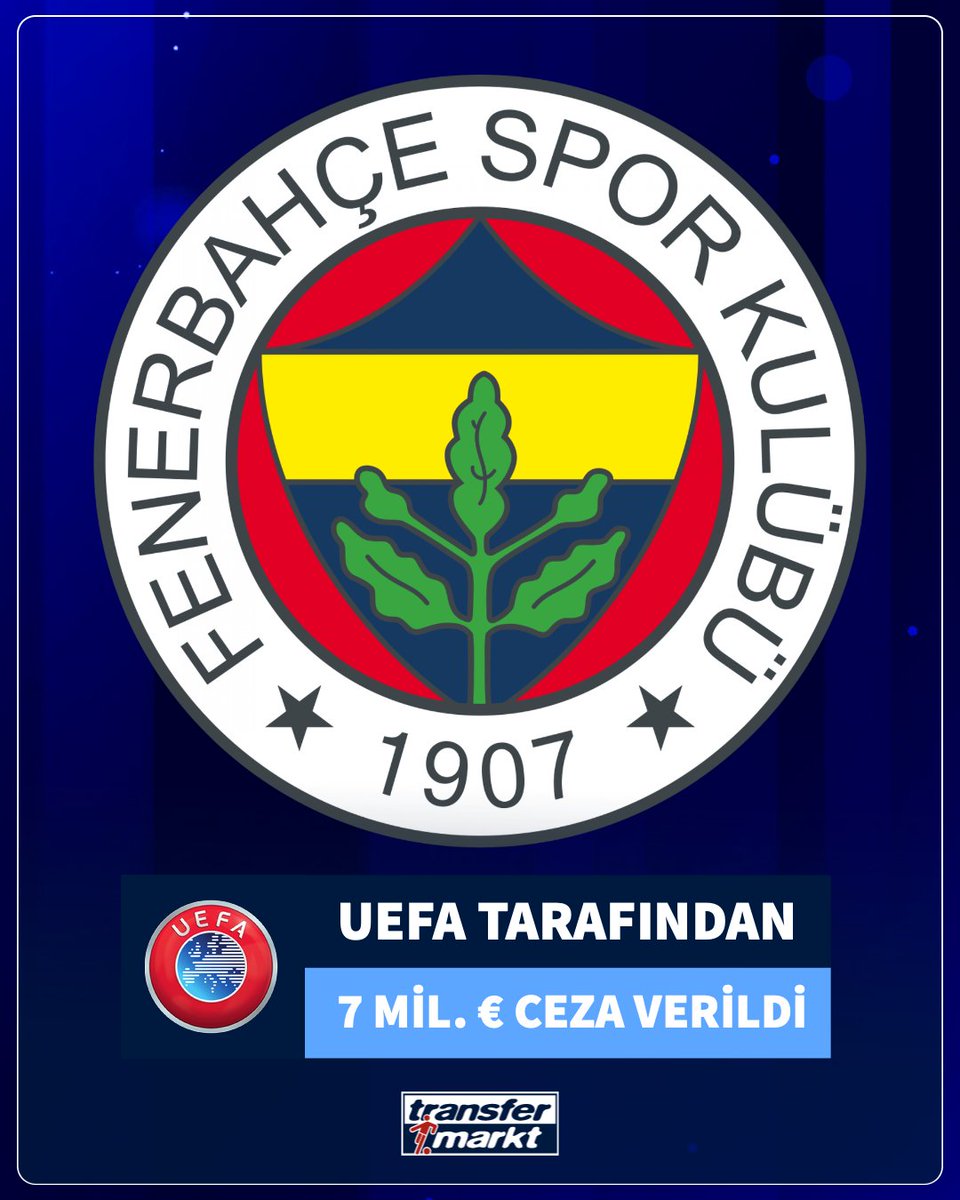🚨 UEFA, 2025 yılı için %70'lik kadro maliyeti sınırını ihlal ettiği gerekçesiyle Fenerbahçe'ye 7 milyon € para cezası verdi! futbolsonhaber.