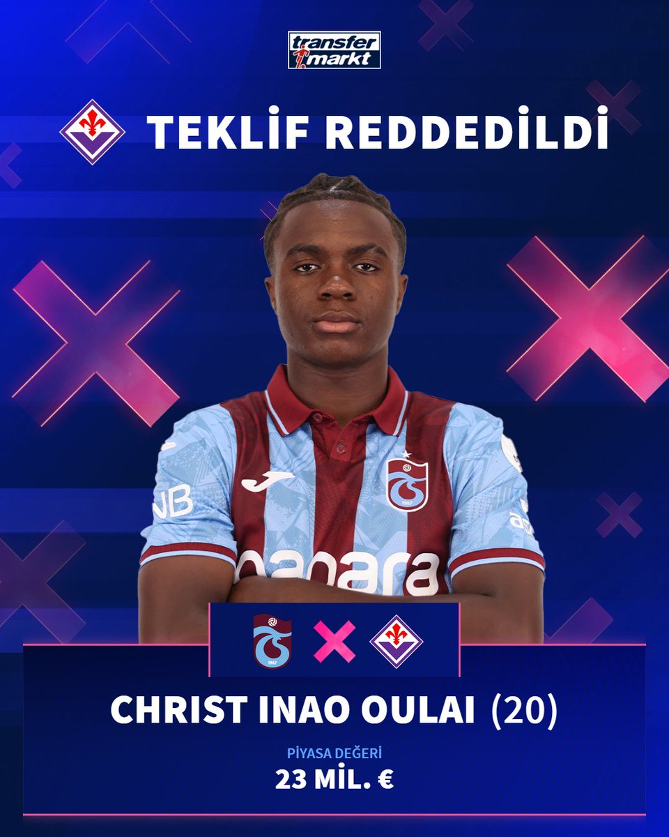 ❌Christ Inao Oulaï, yaz transfer döneminde Trabzonspor'dan ayrılabilir ancak Fiorentina'nın teklif ettiği 25 mil. € kulüp için yeterli değil