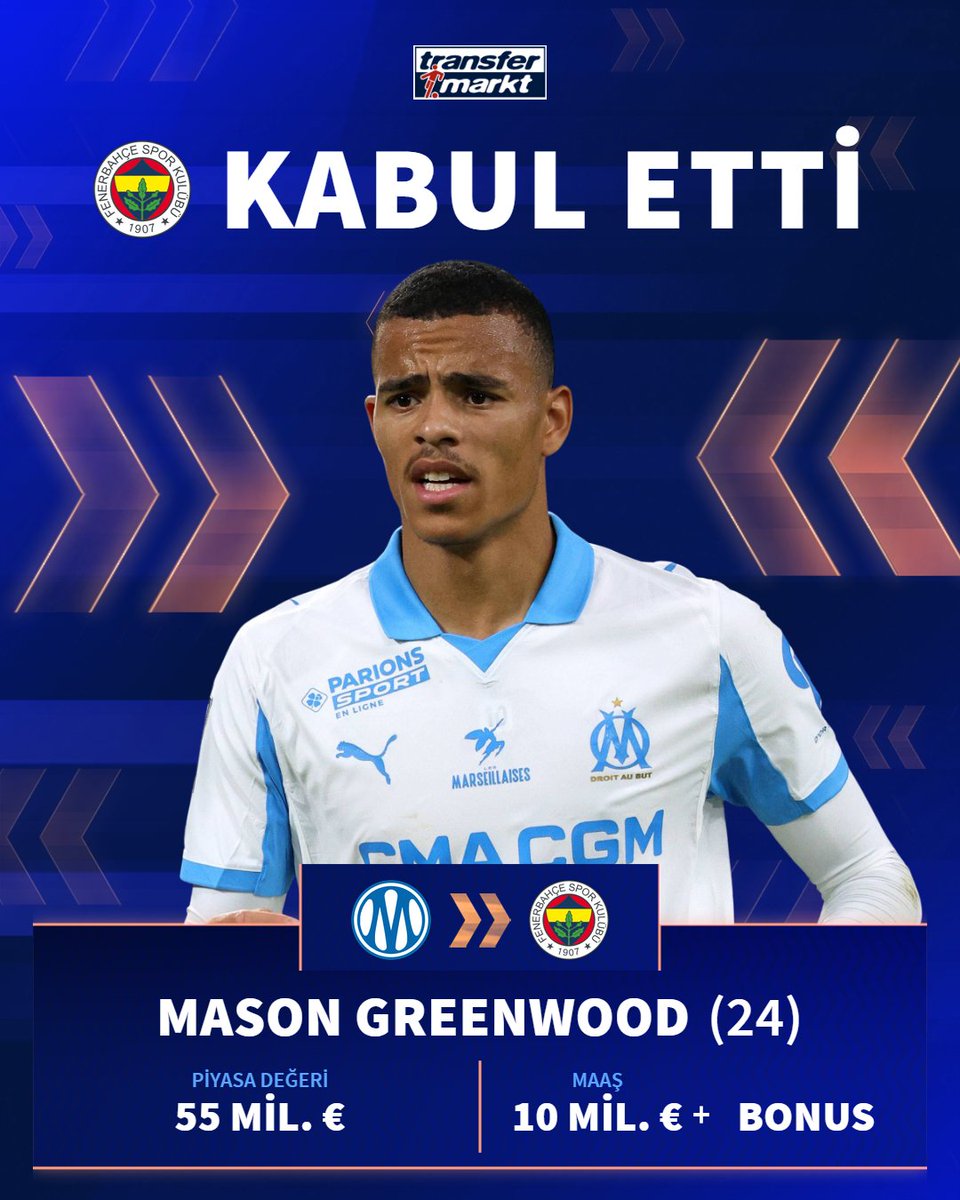 🤝 Fenerbahçe, yıllık 10 milyon € + başarı bonusu karşılığında Mason Greenwood ile anlaşmaya vardı!