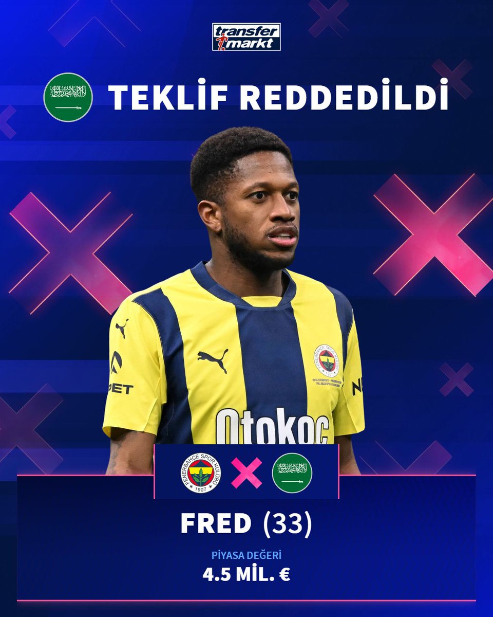 ❌ Fenerbahçe Teknik Direktörü İsmail Kartal, Suudi Arabistan'dan senelik 3.5 milyon € maaş teklifi alan Fred'in takımda kalmasını istedi!