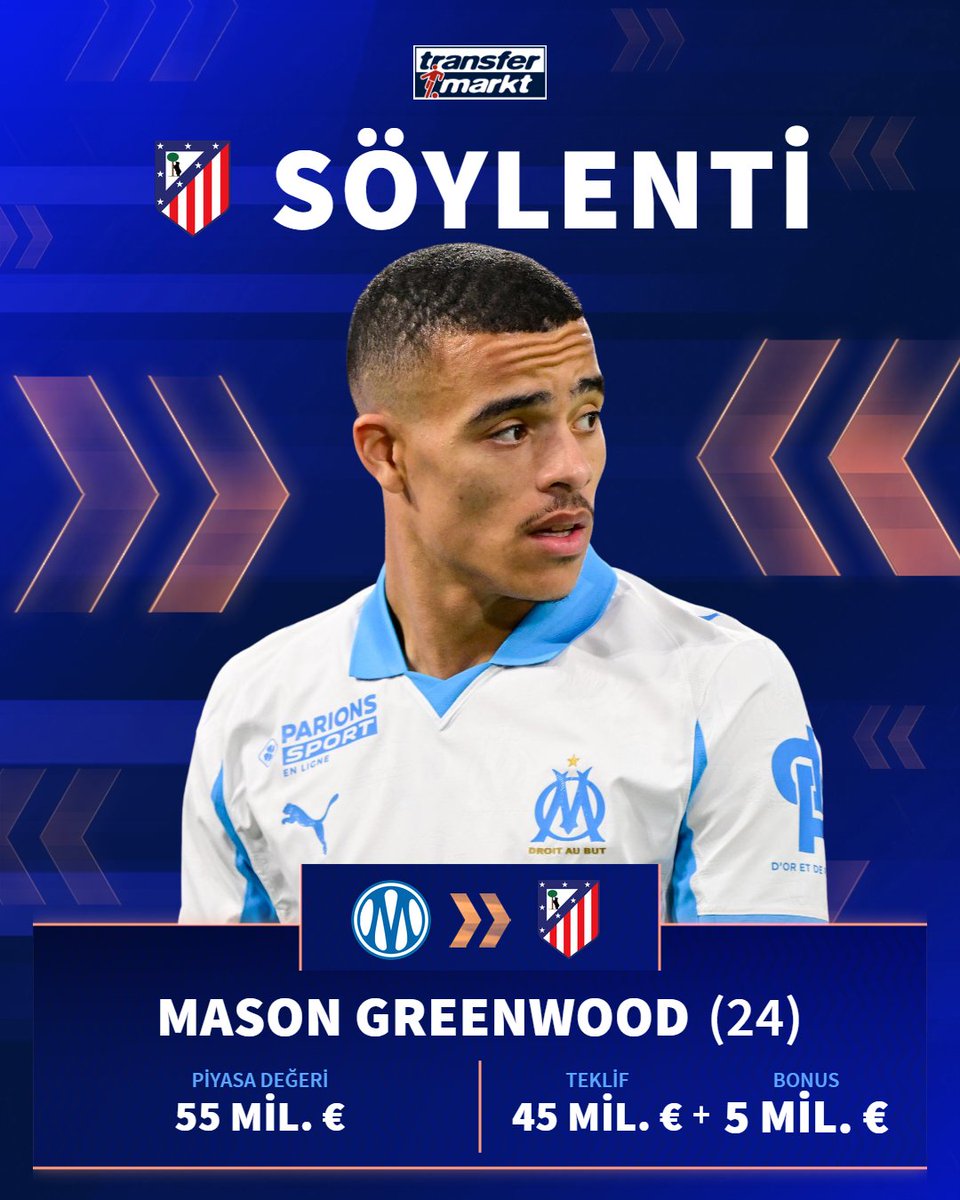 👀 Atletico Madrid, Mason Greenwood için oyuncunun kulübü Marsilya'ya 45 milyon € bonservis + 5 milyon € bonus teklif etti!