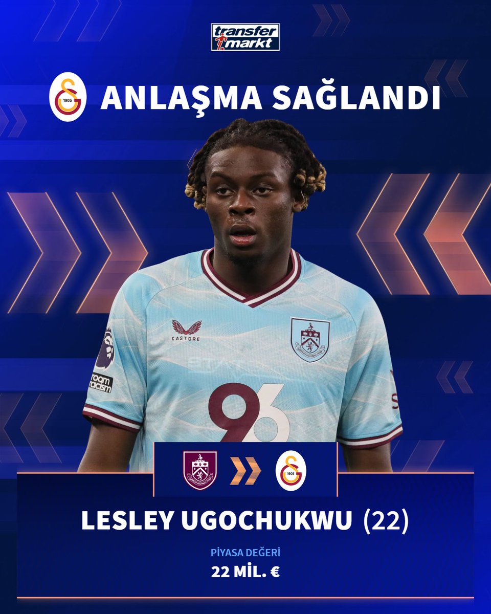 🤝 Galatasaray, Lesley Ugochukwu transferi için Burnley ile 2 milyon € kiralama bedeli + 25 milyon € şartlı satın alma opsiyonu karşılığında