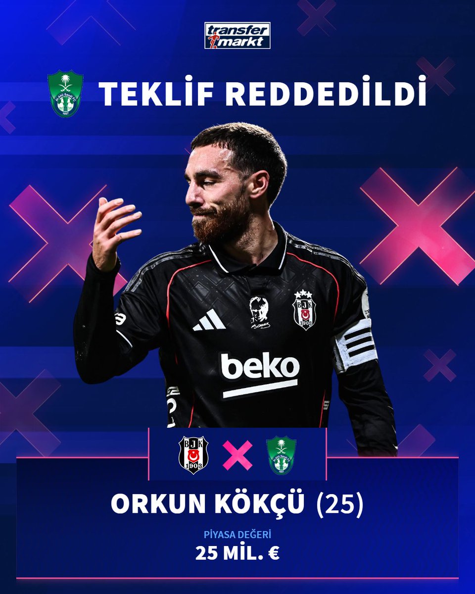 ⚫️⚪️ Al Ahli, Orkun Kökçü için Beşiktaş’a 60 mil. € teklif etti. Beşiktaş reddetti.