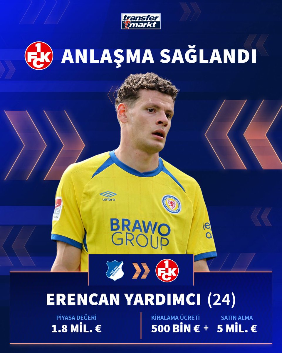 🤝 Kaiserslautern, zorunlu satın alma opsiyonuyla Erencan Yardımcı'nın transferi için Hoffenheim ile anlaşma sağladı!